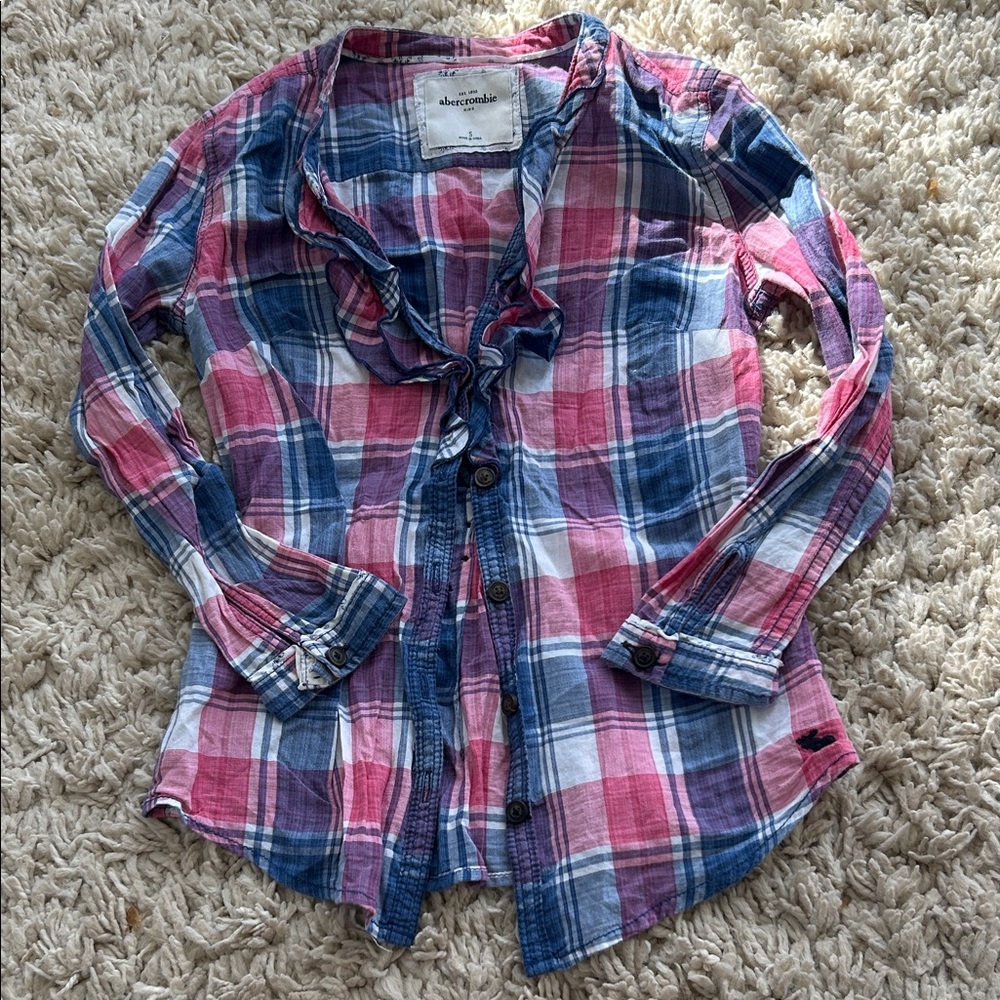 Abercrombie & Fitch Pink and Blue Plaid Shirt